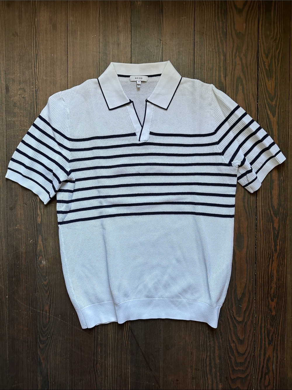 Reiss White Polo with Navy Horizontal Stripes